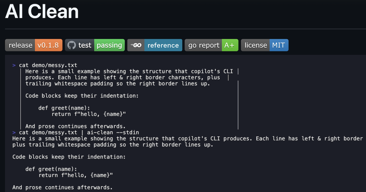 Show HN: AI-clean – strip unwanted formatting from text copied out of AI CLIs